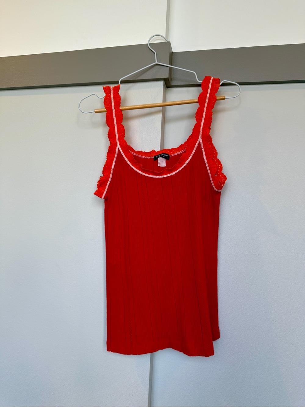 Mimi & Coco Made in Italy Ribbed Lace Trim Tank Top Size Large Y2K Red Orange